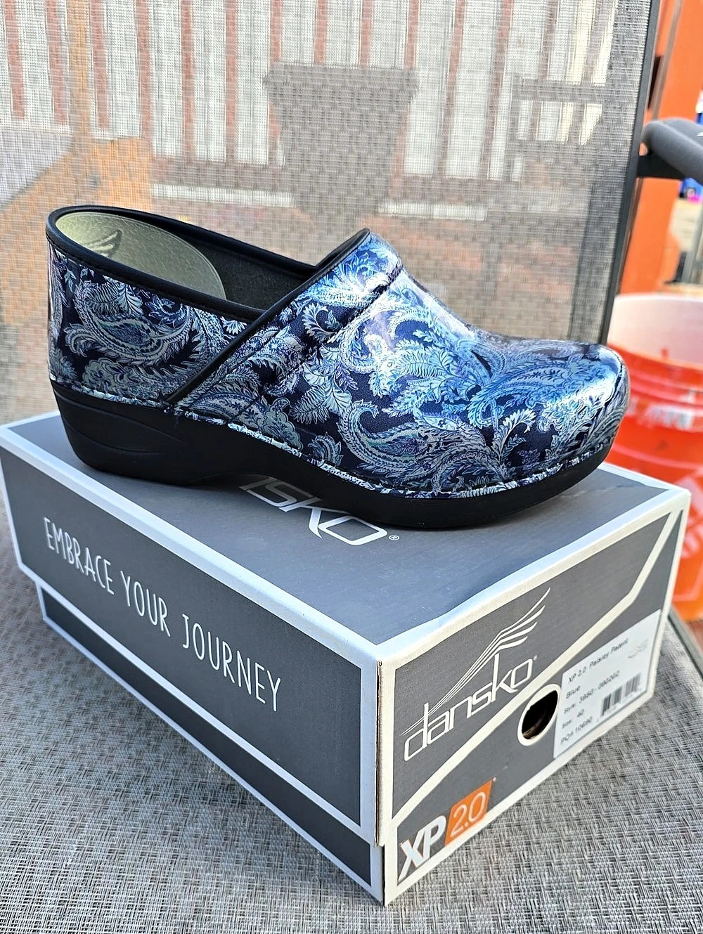 Dansko XP 2.0 Paisley Patent Clogs Blue